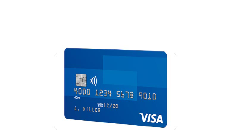 A blue Visa card for contactless payments.
