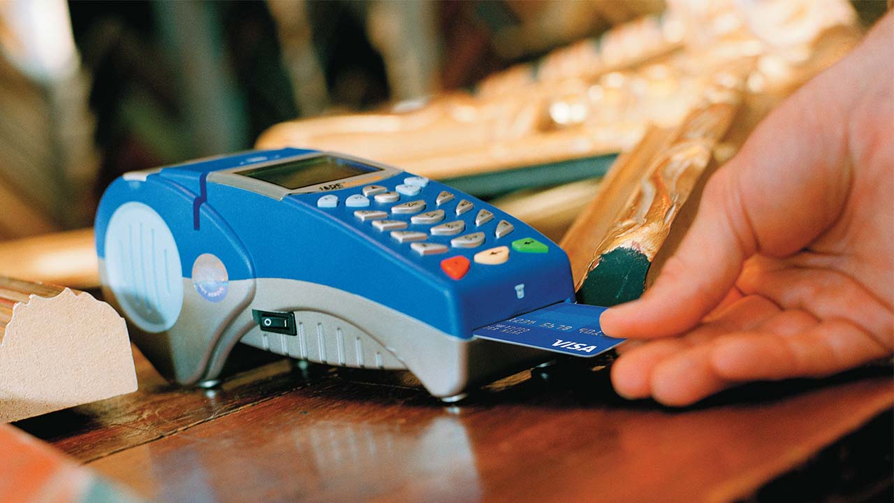 Chip card is used in-store at a chip-activated terminal.